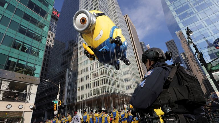 Stuart the Minion balloon flies during the 96th Macy's Thanksgiving Day Parade in Manhattan, New York City, U.S., November 24, 2022. REUTERS/Andrew Kelly