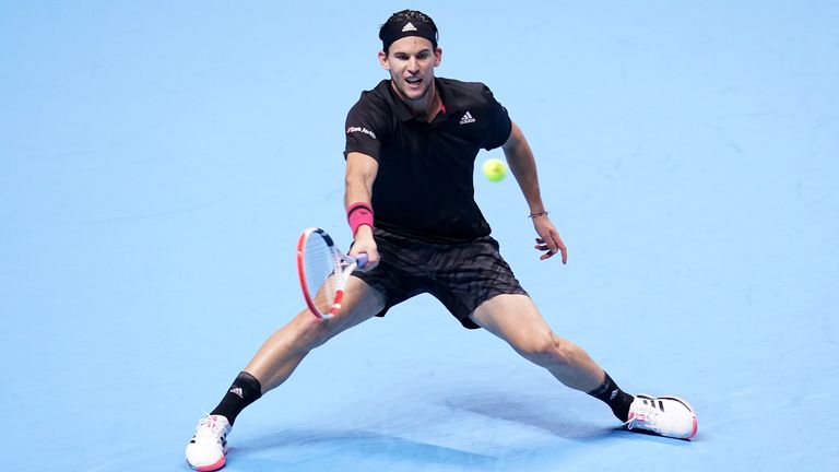 Dominic Thiem in action during the singles final during day eight of the Nitto ATP Finals at The O2 Arena, London