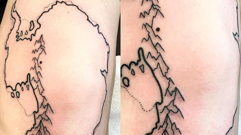 Charity manager Katie Shaw wants to go to the region so much she's tattooed a geographically accurate map of Antarctica on her leg. Pic: Johnny Rad/Instagram