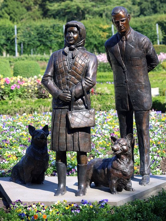 The sculpture features Queen Elizabeth II, husband Prince Philip and two of their corgis. Pic: Antrim and Newtownabbey Borough Council