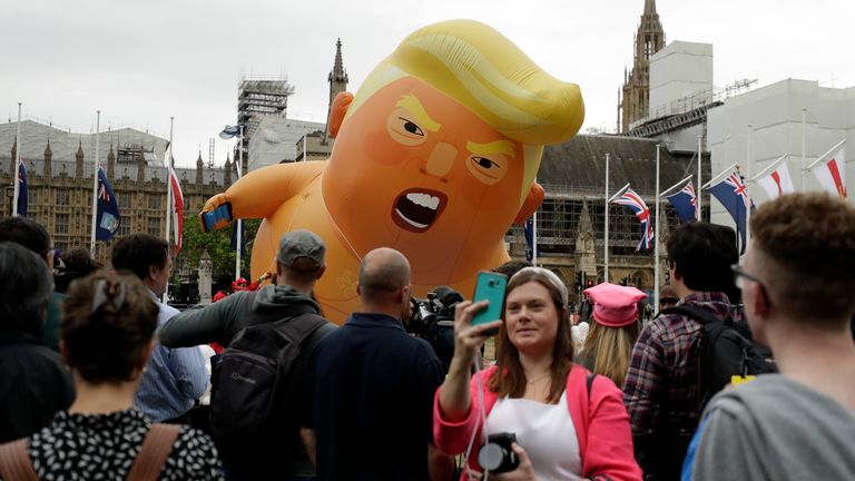 The 'Trump Baby' blimp in London's Parliament Square in 2019. Pic: AP