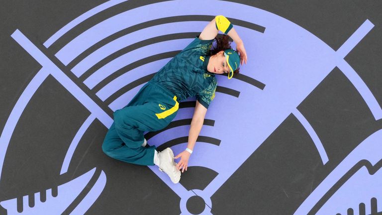 Rachael Gunn. Paris 2024 Olympics - Breaking - B-Girls Pre-Qualifier Battle - La Concorde 1, Paris, France - August 09, 2024. Raygun of Australia in action. REUTERS/Angelika Warmuth