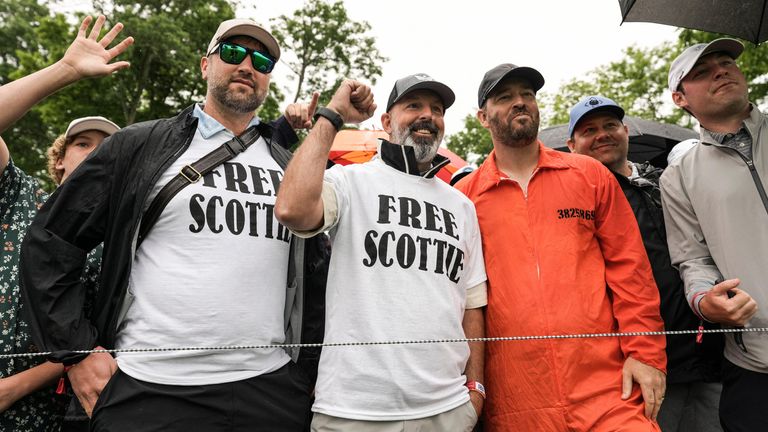 Spectators wore Free Scottie t-shirts and one wore an orange jumpsuit. Pic: Matt Stone-USA TODAY Sports via Reuters